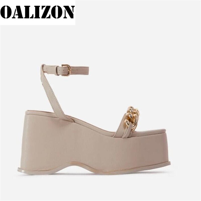 Gladiator Women New Summer Chains Design Open Toe Platform High Wedge Chunky Heels Sandals Shoes Woman Lady Buckle Sandals Shoes