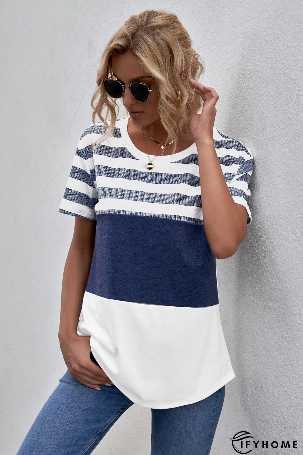 White Stripes Colorblock T-shirt | IFYHOME