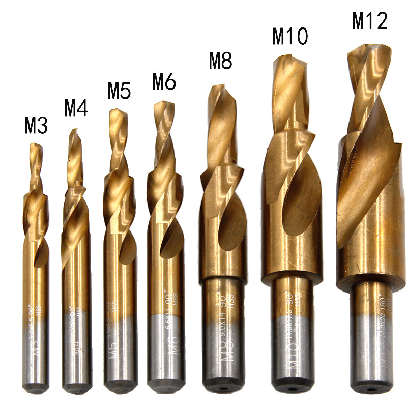 

M3-M10 90 Degree Titanium Plated HSS Step Drill Bits M35 Twist Ladder Drill, 501 Original