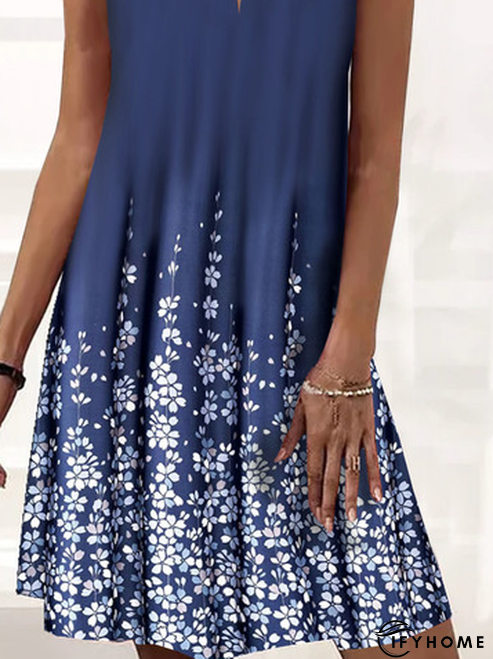 Vacation Floral Plants Casual Loosen Devore V Neck Midi Sleeveless Woven Dress | IFYHOME