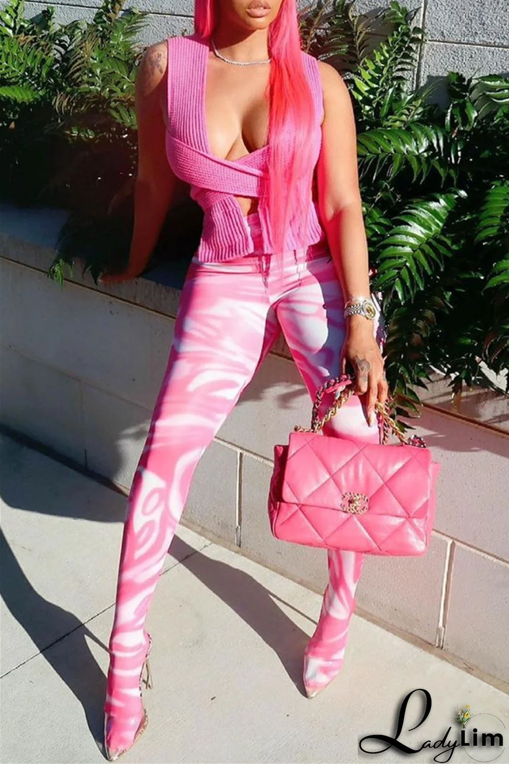 Green Fashion Casual Print Basic Skinny High Waist Pencil Trousers