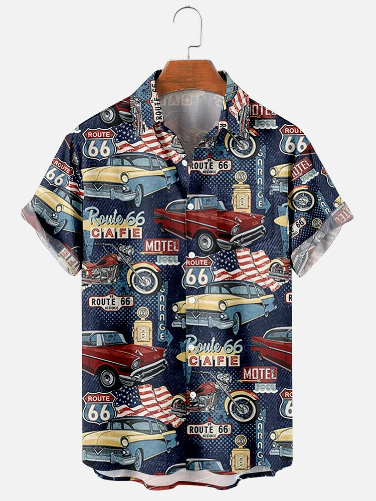Vintage Car Print Mens Authentic Hawaiian Shirt With Travel Trailers