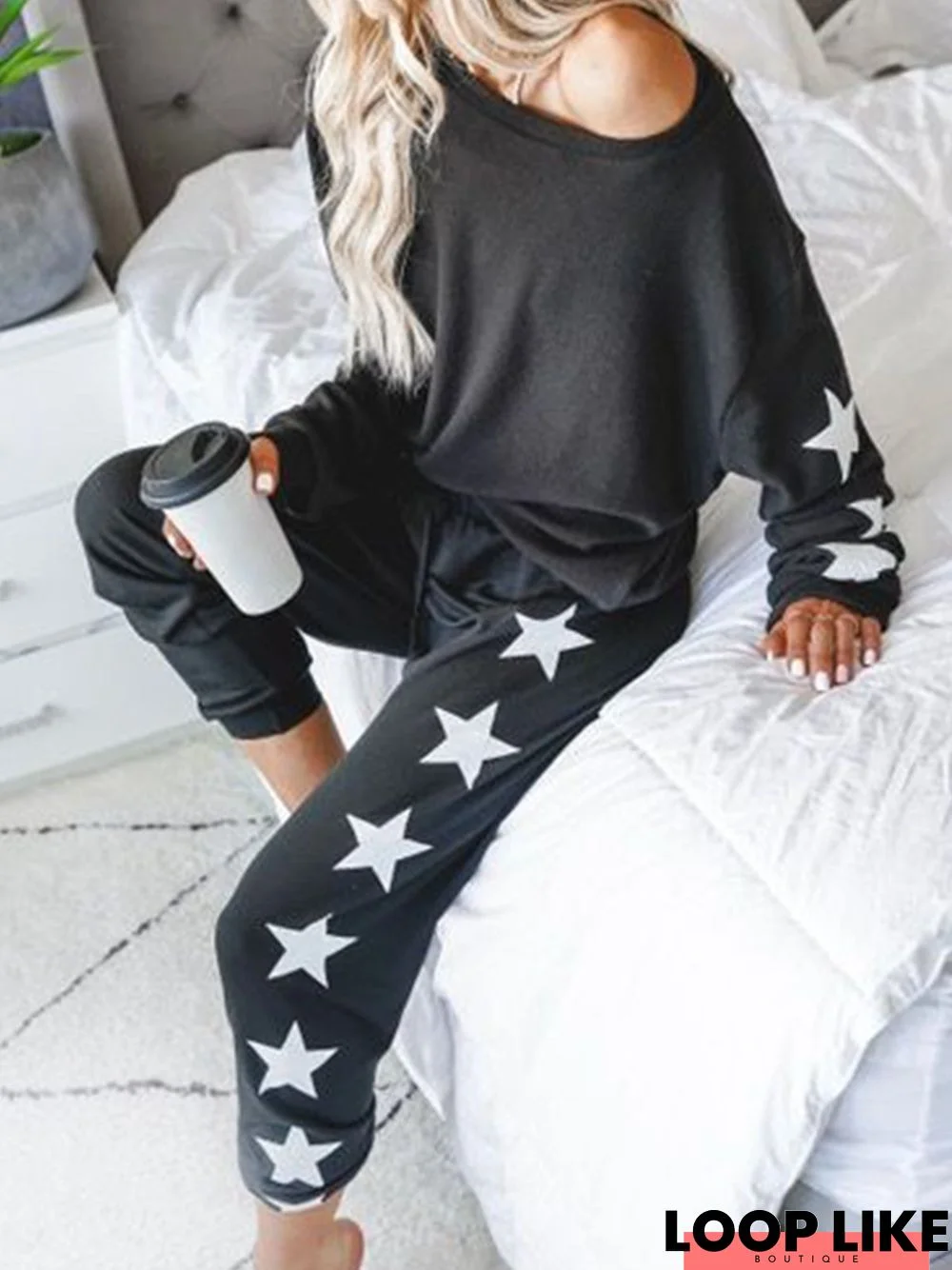 Long Sleeve Star Printed Casual Two Piece Set