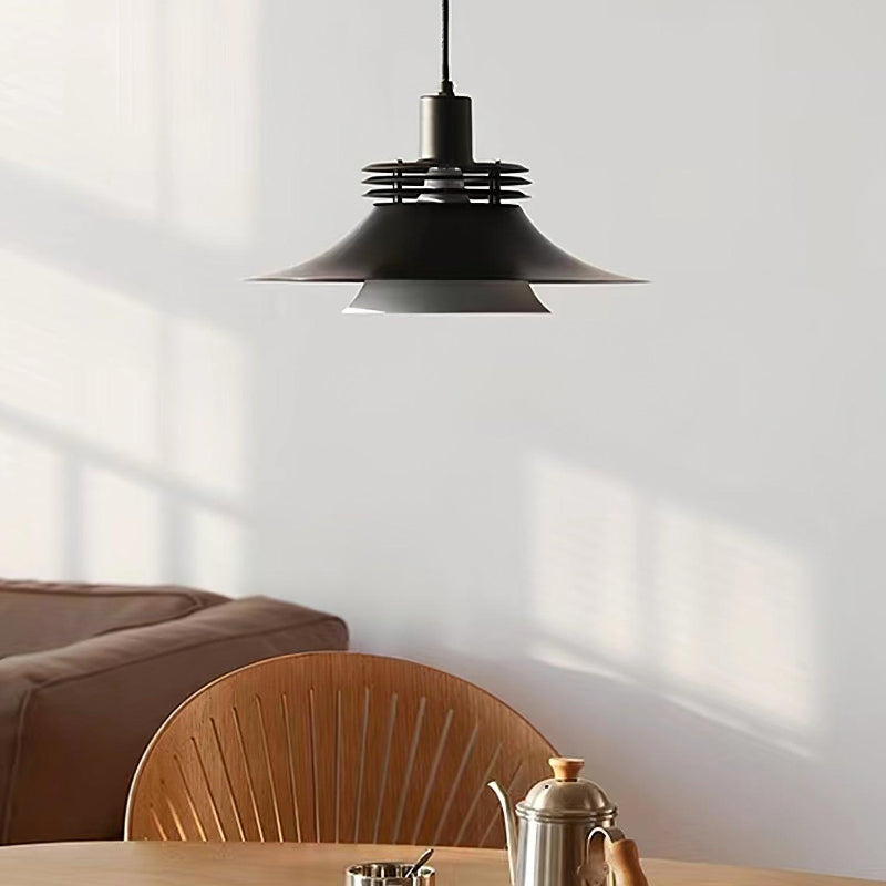 2-Layer Wide Flare Pendant Black Iron Ceiling Light