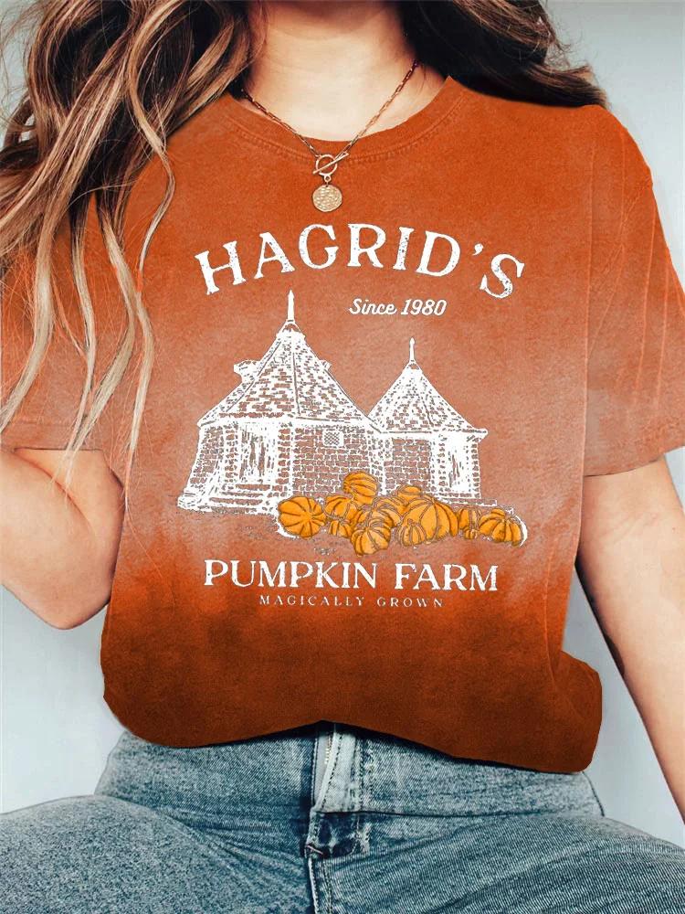 Comstylish Women's Halloween Hagrid's Pumpkin Farm Print T-shirt