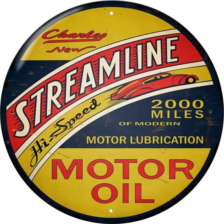 Streamline Motor Oil - Round Vintage Tin Signs/Wooden Signs - 11.8x11.8in