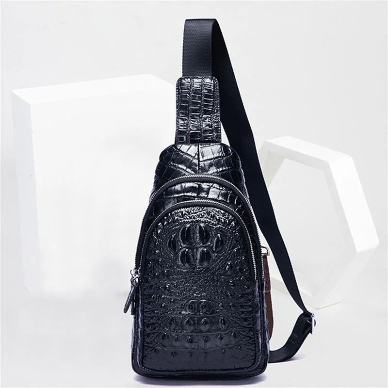 Alligator Pattern Cow Leather Crossbody Bag Retro Shoulder Bag Business Casual Chest Bag