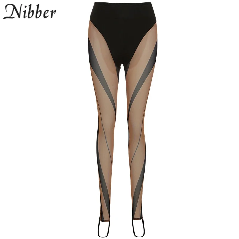 Nibber Y2K High Street Casual Pants For Women See through Skinny Stretch Trousers Autumn Club Streetwear Female Leggings Pants