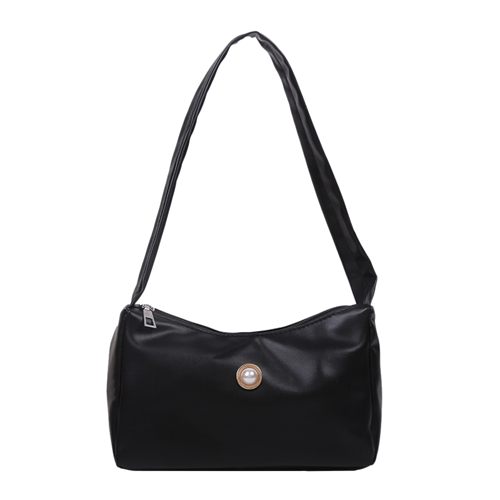 

Solid Color Tote Shoulder Underarm Bag PU Pearl Decor Handbag, Black, 501 Original