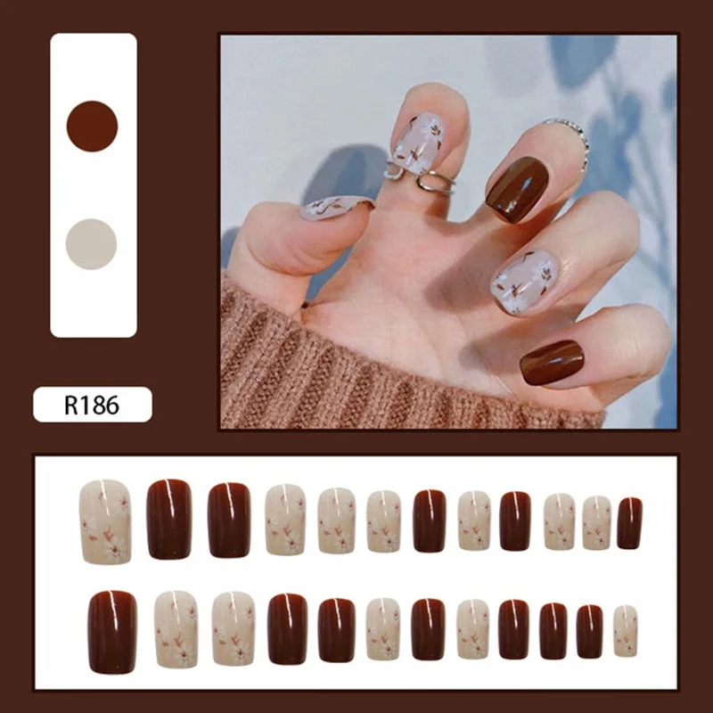24pcs Multi-type Wear Short Paragraph Long Paragraph Fashion Manicure False Nails Full Cover Wearable Coffin Fake Nail Ballerina-Nail Inspo