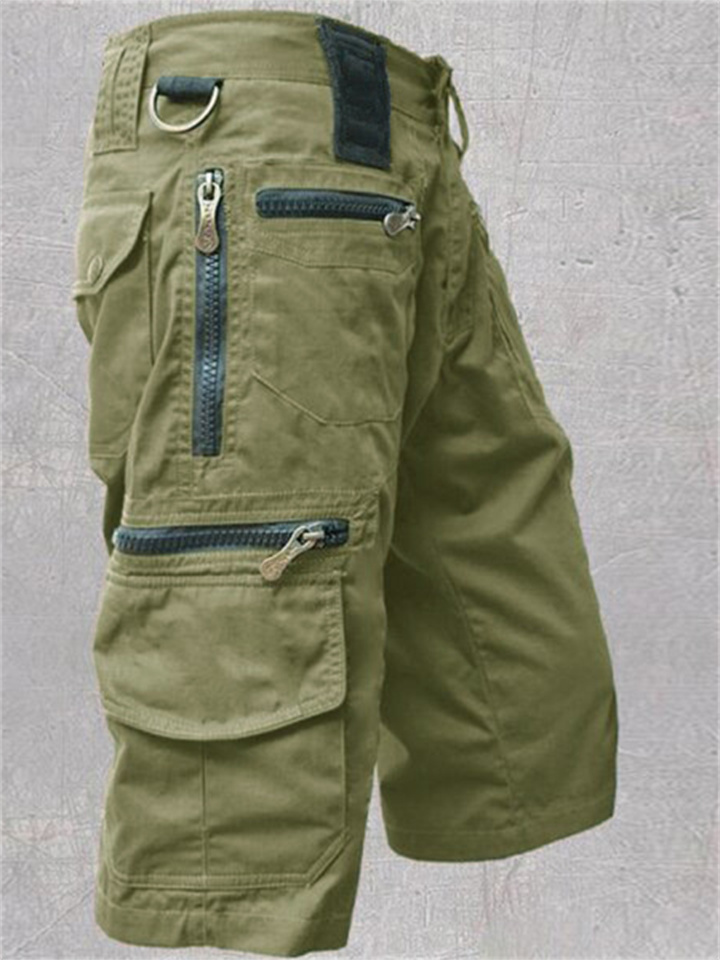 Men's Shorts Cargo Shorts Multiple Pockets Casual Daily Micro-elastic Breathable Outdoor Sports Solid Color Mid Waist Green Black Light Brown M L XL