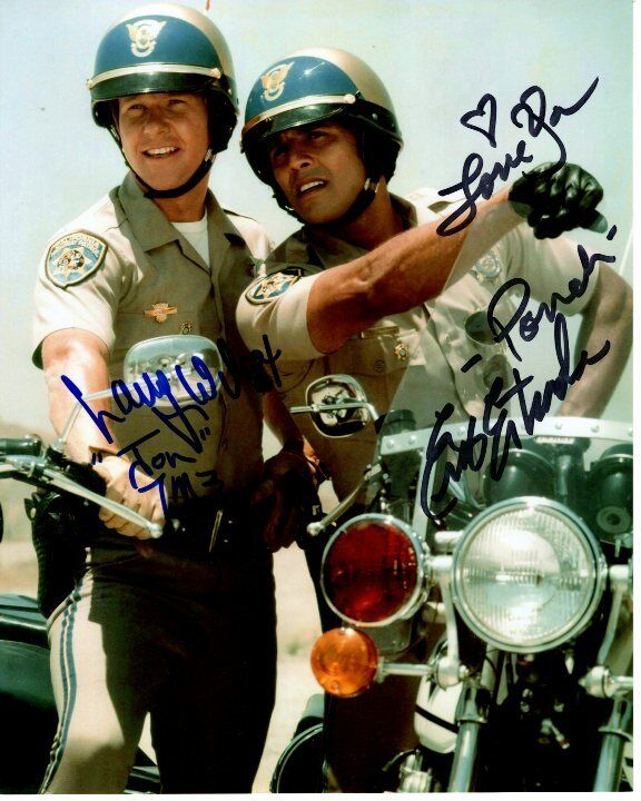 ERIK ESTRADA & LARRY WILCOX Signed Autographed CHiPS PONCH & JON Photo Poster painting