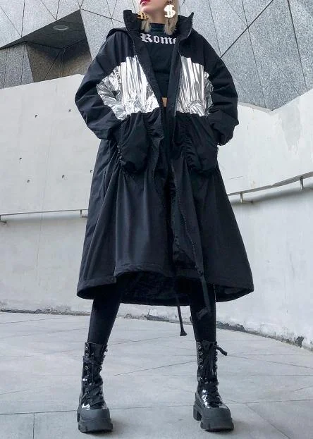 New trendy plus size Coats outwear black hooded drawstring winter parkas