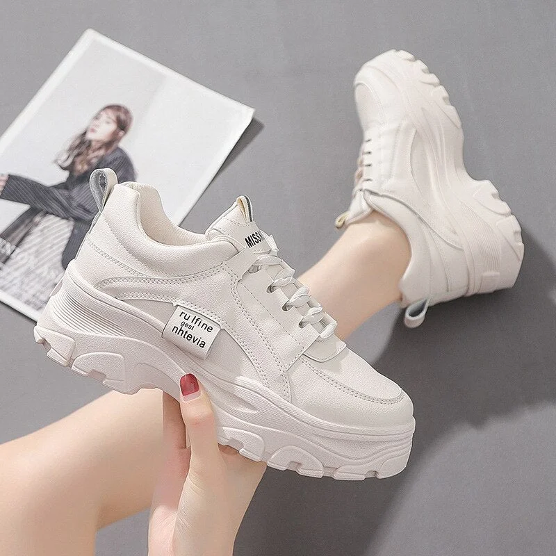 2021 New Style Shoes Women's Athletic Shoes Women's Casual Thick Bottomed Elevator Shoes Synthetic Womens White Shoes