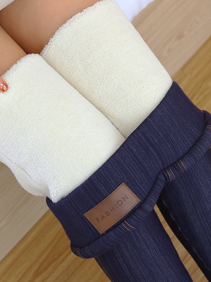 Autumn And Winter High Elastic Fleece Warm Tight High Waist Imitation Denim Leggings