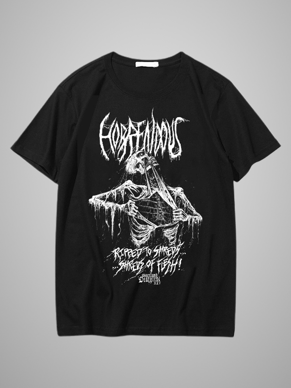 Gothic Style Skull Printed Crew Collar T-shirt