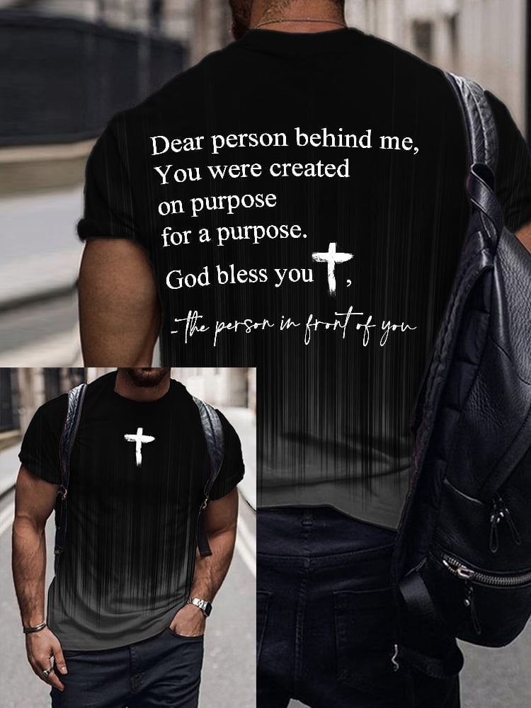 Men's Dear Person Behind Me God Bless You Print T-Shirt