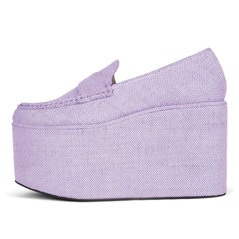 Light Purple Round Toe Wedge Heel Women's Loafers with Platform