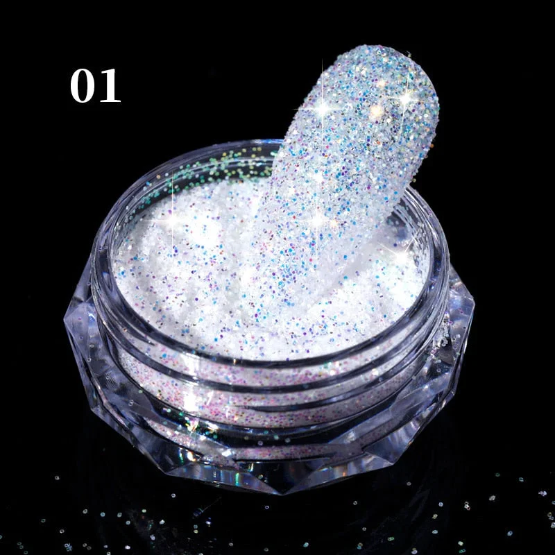 1Box Aurora Sea Salt Nail Powder Crystal Diamonds Glitter Iridescent Reflective Nail Glitter Sparkly Chrome Pigment Polish Gel