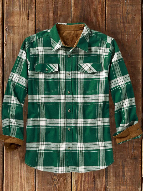 Men's Casual Classic Plaid Contrast Panel Shirt