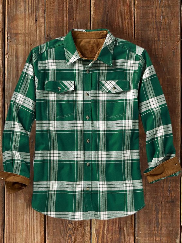 Men's Casual Classic Plaid Contrast Panel Shirt