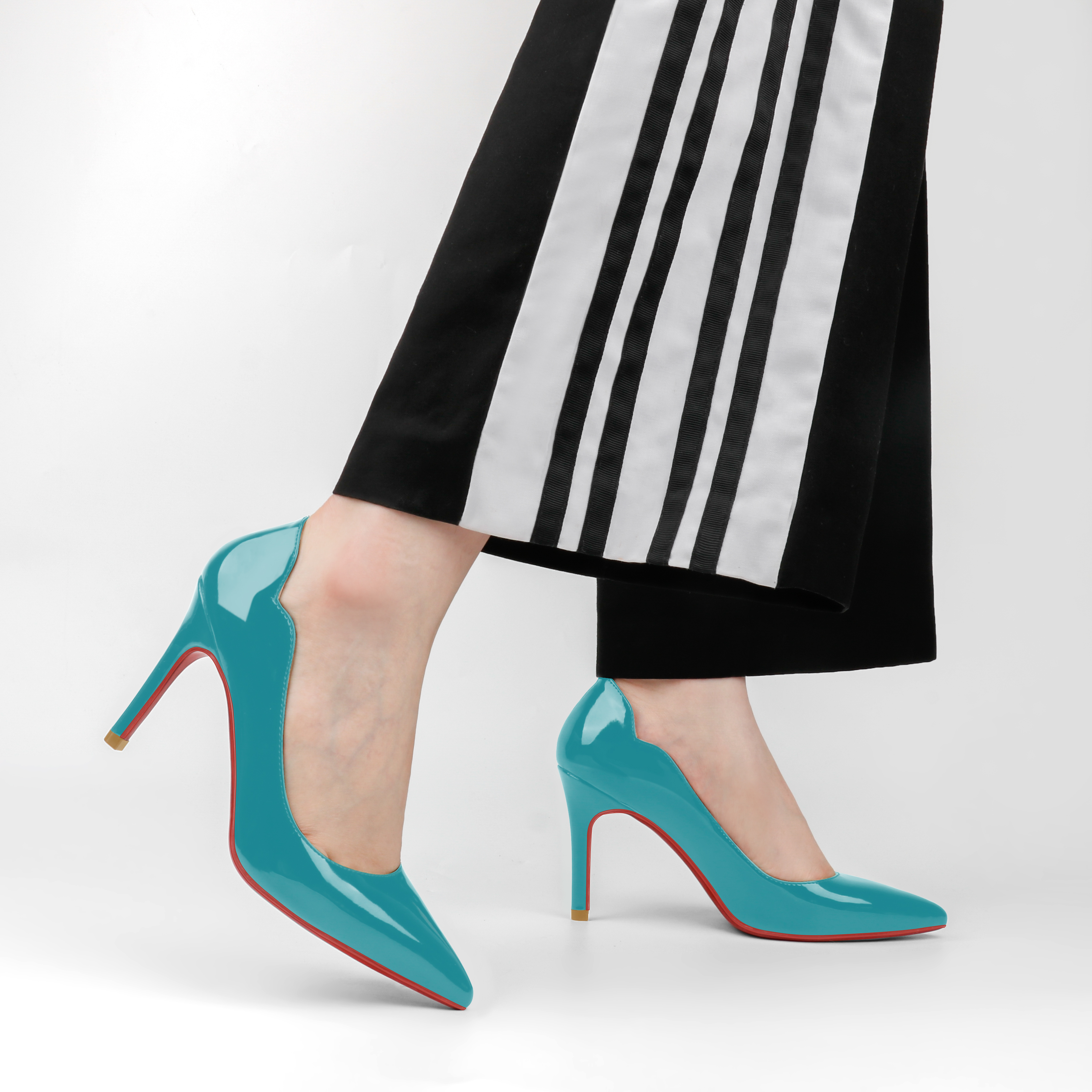 90mm Women's Pointed Toe Kitten Heels Hot Chick Red Bottom Stiletto Pumps for Wedding-MERUMOTE