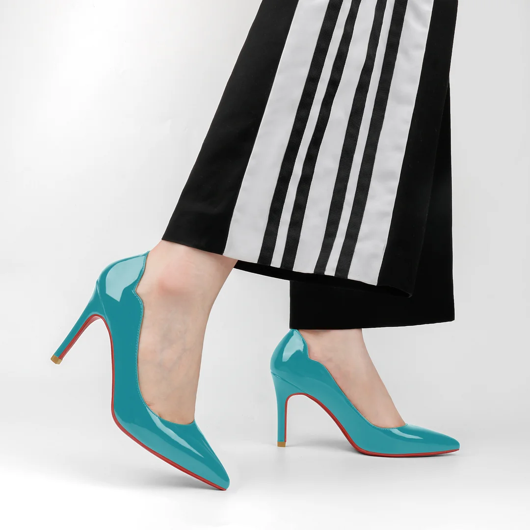 90mm Women's Pointed Toe Kitten Heels Hot Chick Red Bottom Stiletto Pumps for Wedding-MERUMOTE