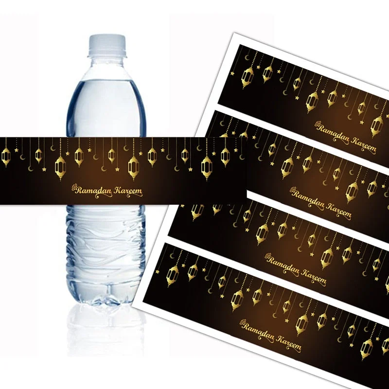10/20pcs Eid Mubarak Bottle Labels Wrapper Adhesive Stickers Ramadan Muslim Islamic Festival Party DIY Decorations Eid al-fitr