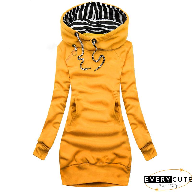 Autumn and Spring Womens Fashion Long Hoodie Slim Fit Dress Popular Hoodie Hooded Womens Long Sleeve Sweater Dress S-3XL