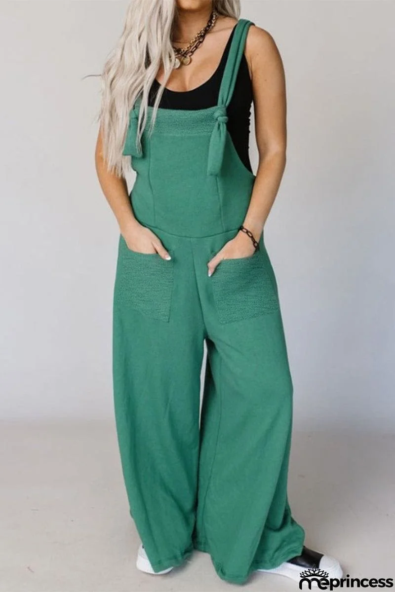 Casual Solid Pocket U Neck Loose Jumpsuits