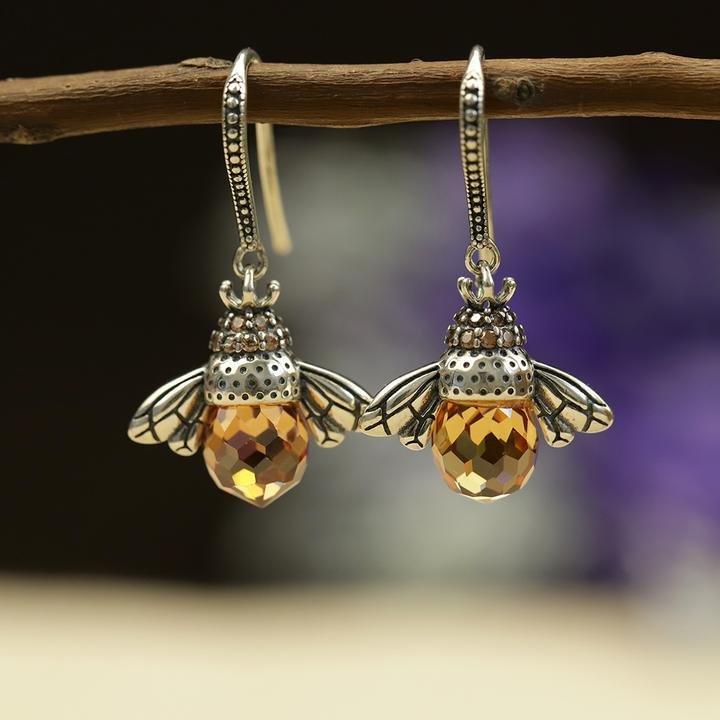 Crystal Drop Bee Earrings