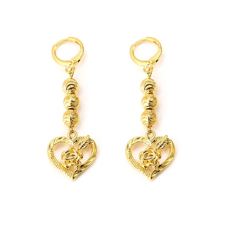 24k Gold Heart rose drop Earrings Women/Girl