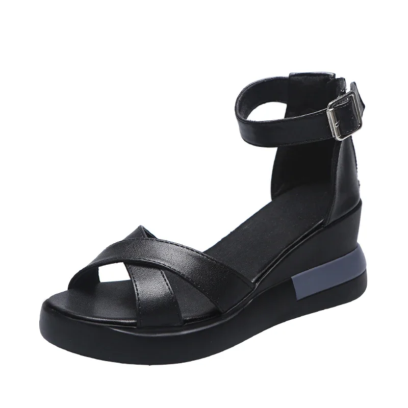 Colourp Summer Wedge Shoes for Women Sandals Solid Color Open Toe High Heels Casual Ladies Buckle Strap Fashion Female Sandalias Mujer
