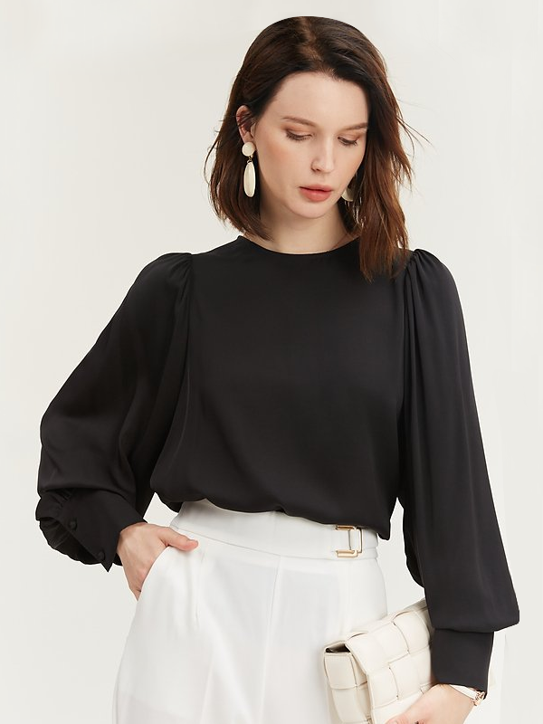 Loose Flared Sleeves Black Silk Blouse REAL SILK LIFE