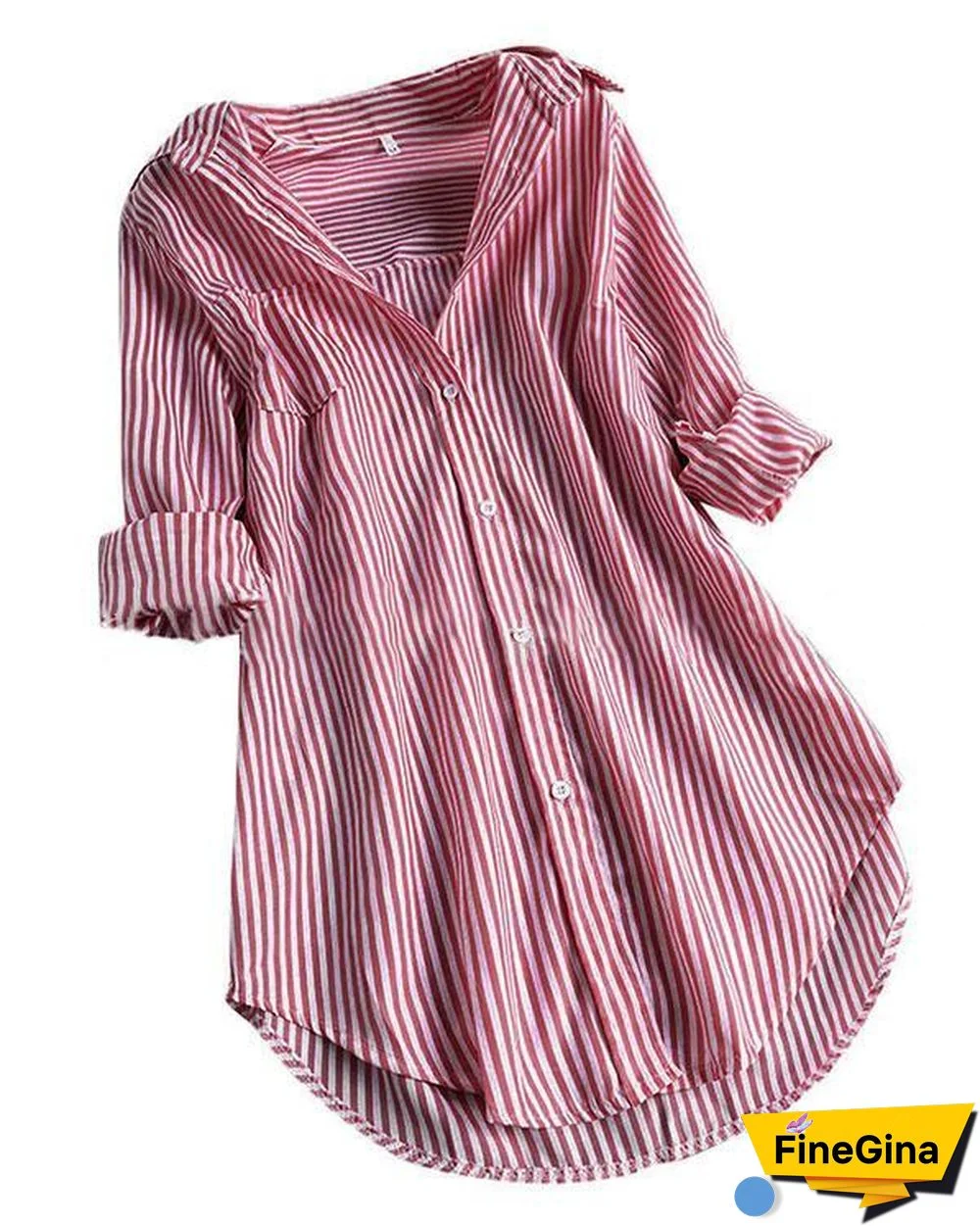 Chic Stripe Long Sleeve Turn-down Collar Loose Shirts