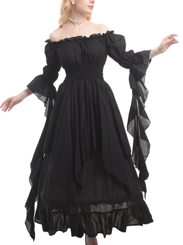 Vintage Boat Neck Short Sleeve Bell Sleeve Irregular Max Dress