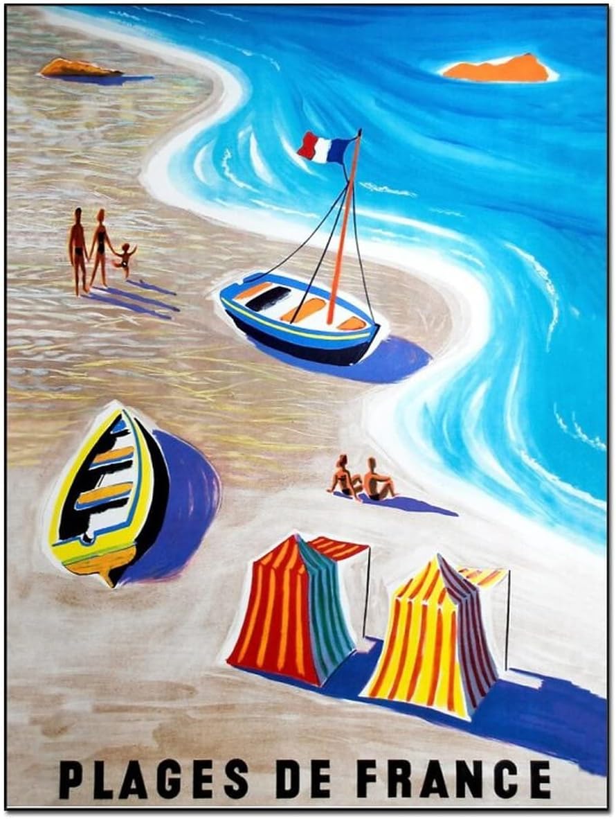 Boat Trip Poster on The Beach on The French Riviera Vintage Drawing Office Poster Canvas Painting Posters and Prints Wall Art Pictures for Living Room Bedroom Decor 8x10inch(20x26cm) Frame-Style-2 8x10inch(20x26cm)