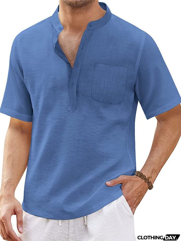 Short Sleeve Solid Color Linen T-Shirts For Men