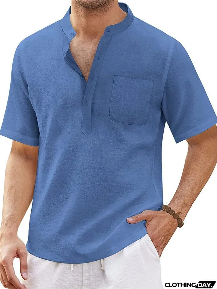 Short Sleeve Solid Color Linen T-Shirts For Men