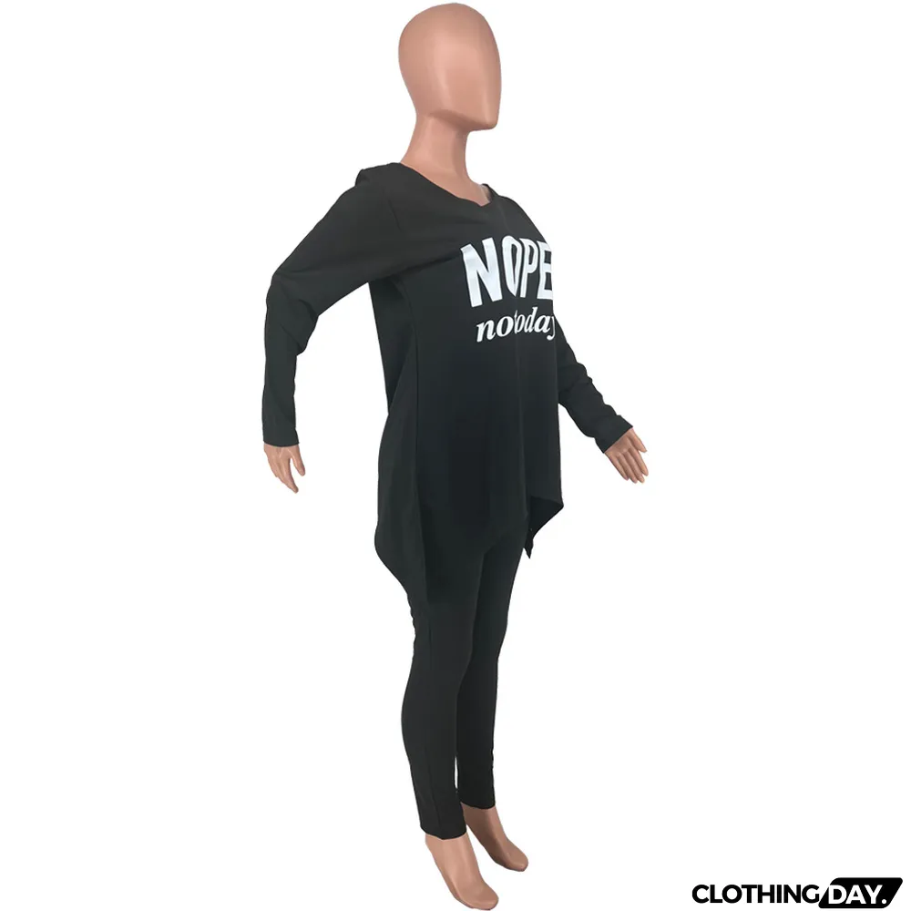 Plus Size Letter Print Long Sleeve Two Piece Pants Set