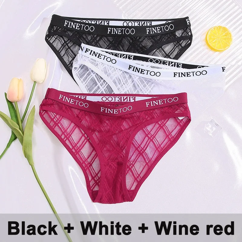 3PCS/Set Lace Panties Women's Lingerie Underwear Perspective Sexy Panties Female Underpanties Grid Mesh Design Briefs Pantys