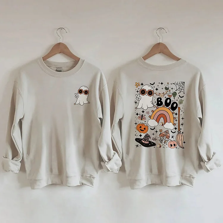Comstylish Cute Ghost Halloween Long Sleeved Sweatshirt