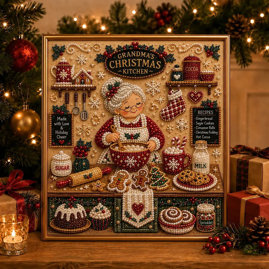 LSAT DAY 75% OFF 🎄🎅 Premium 3D Pearl Christmas Wall Art Kit | Luxury Flocked Canvas with Scratch-Resistant Non-Fading Pearl Beads DIY Holiday Decor ⛄️❄️