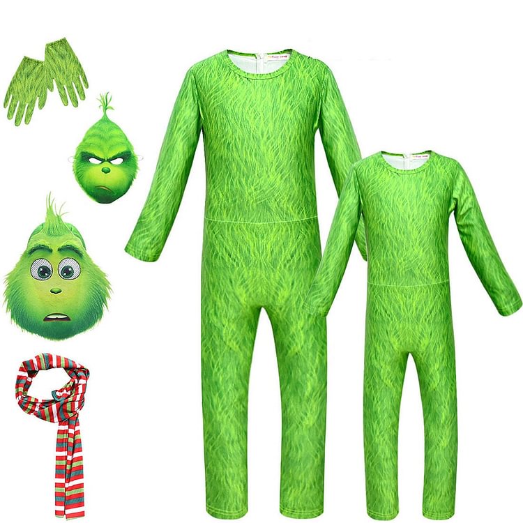 Mayoulove The Grinch Costume with Mask Boys Girls Bodysuit Halloween Fancy Jumpsuits-Mayoulove