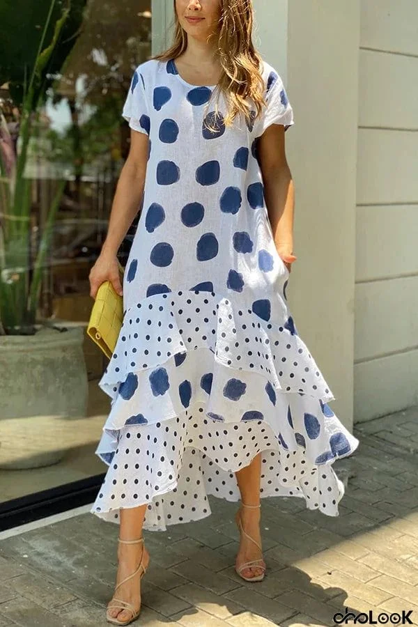 Flowy Polka Dots Pocketed Tiered A-line Maxi Dress