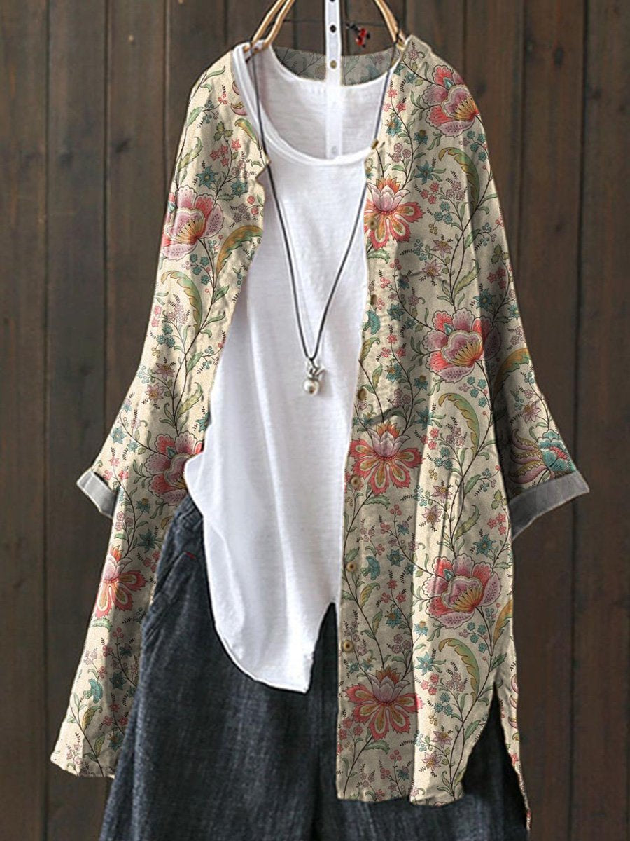 70s Style Vintage Floral Garden Printed Women's Loose Casual Top Jacket