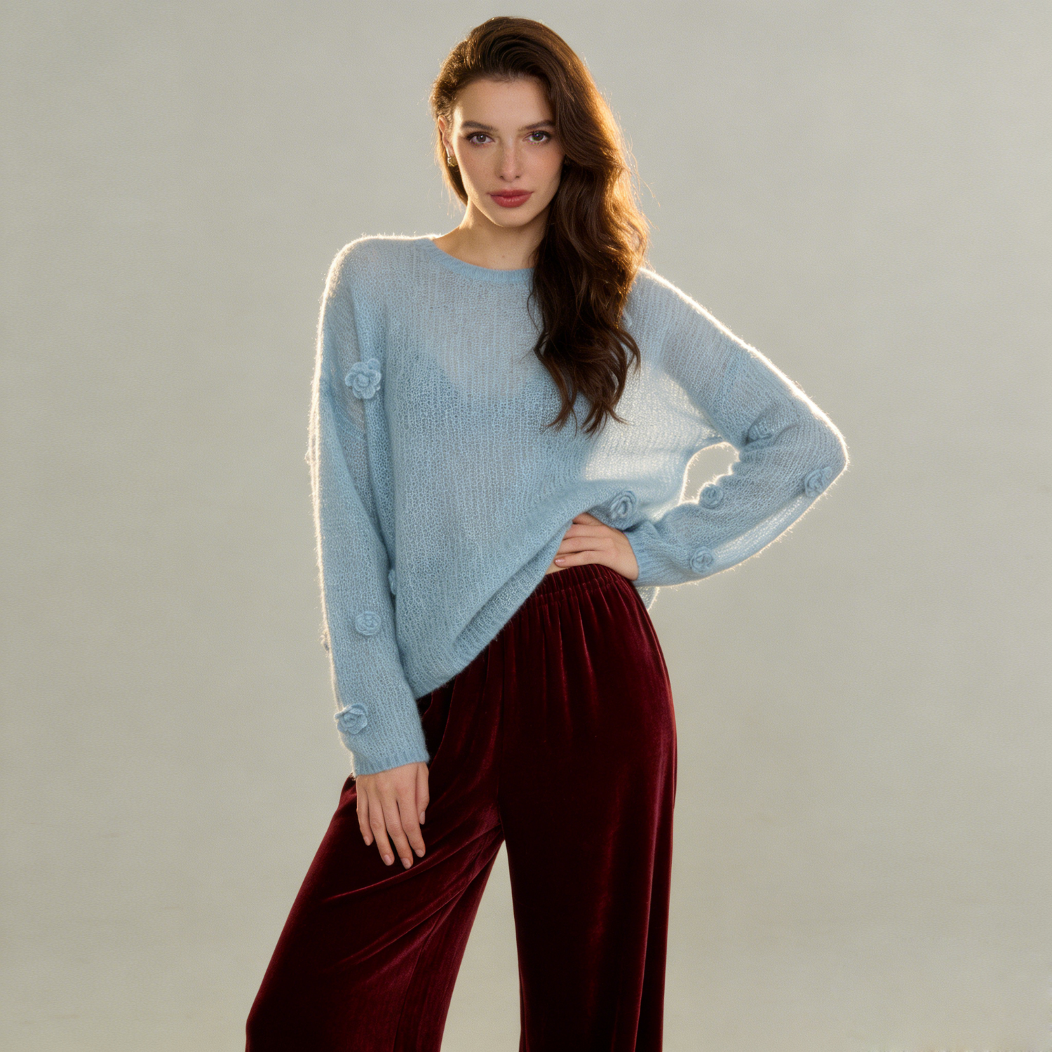 Women's 3D Floral Silk Cashmere Sweater Oversized | Spring Summer REAL SILK LIFE