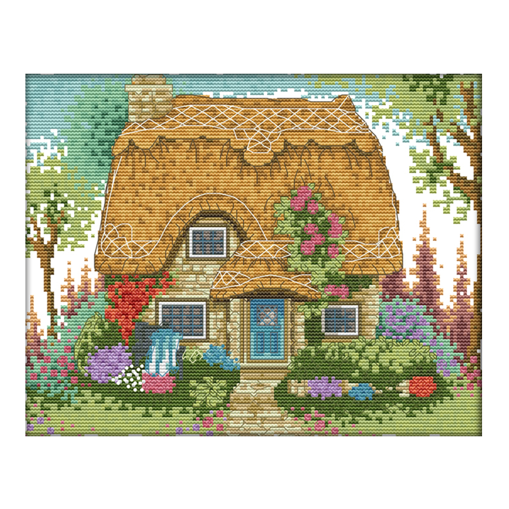 

Thatched Cottage - 14CT Stamped Cross Stitch - 32*27CM, 501 Original