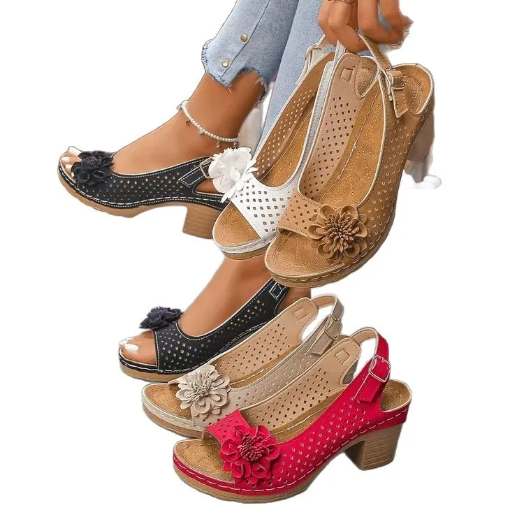 Breakj Breakj Summer New Women's Slope And Thick-Soled Sandals Large-Size Fish Mouth Slope And Word Slope Heel Sandals