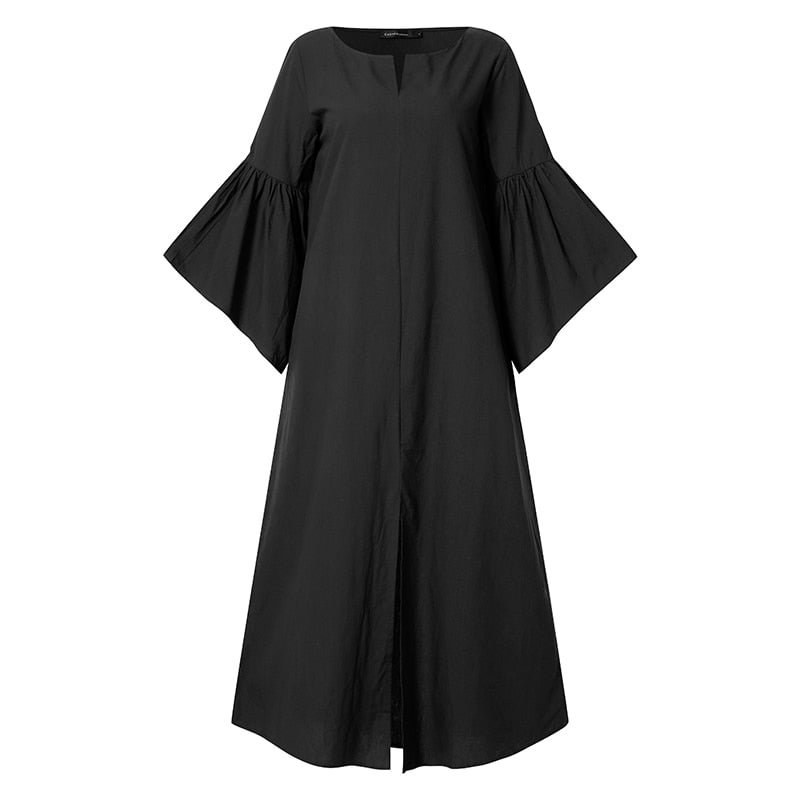 Celmia Kaftan Cotton Linen Dresses Women Fashion Long Sleeve Maxi Dresses 2021 Autumn Vintage Casual Solid Loose Party Vestidos